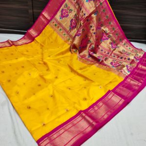 Pure Silk Kadiyal Paithani Saree – Yellow