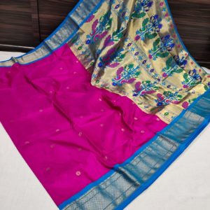 Pure Silk Kadiyal Paithani Saree (Range-3) – Dark Pink