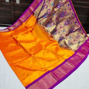 Pure Silk Kadiyal Paithani Saree (Range-4) – Orange