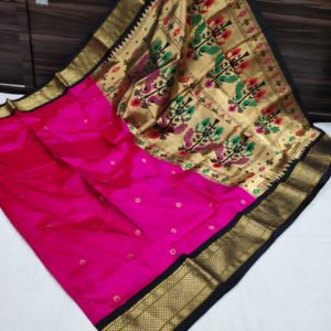 Pure Silk Kadiyal Paithani Saree (Range-4) – Rani Pink
