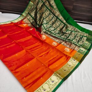 Pure Silk Peshwai Paithani Saree – Orange