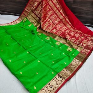 Pure Silk Peshwai Paithani Saree (Range-2) – Parrot Green